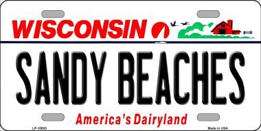LP-10630 Sandy Beaches Wisconsin Background Metal Novelty License Plate