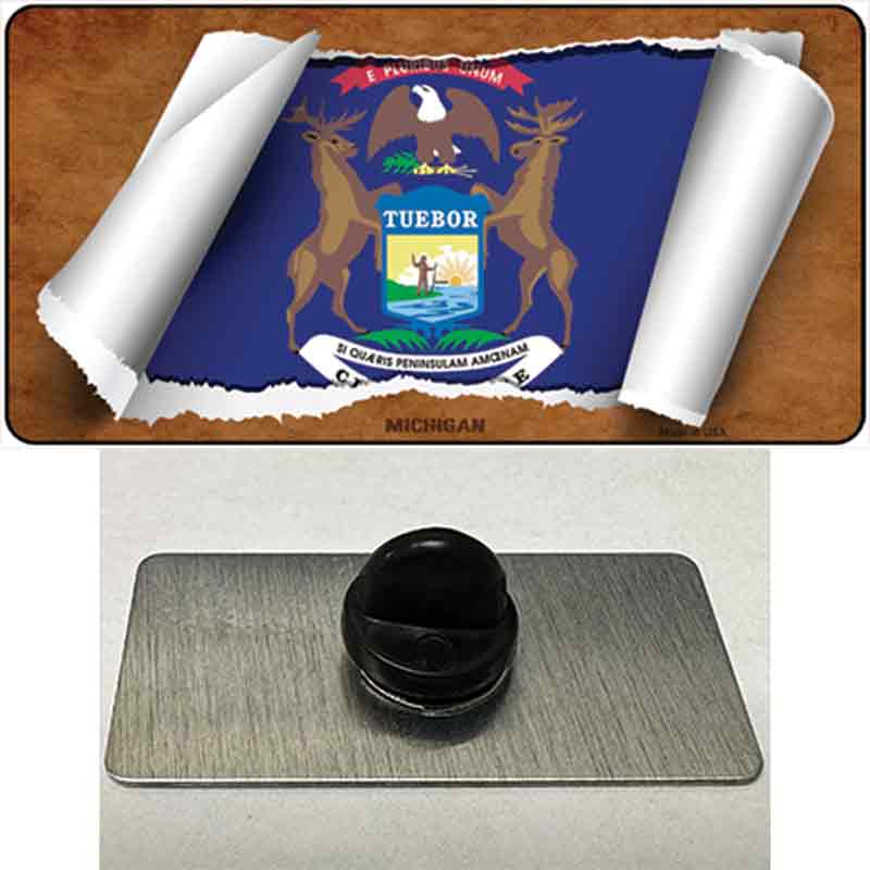 PIN-LP-9028 1.5 x 0.75 in. Michigan Flag Scroll Novelty Rectangle Metal Hat Pin