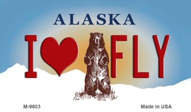 M-9603 I Love Fly Alaska State Background Novelty Metal Magnet