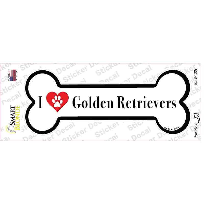 B-130s I Love Golden Retrievers Novelty Bone Decal Sticker