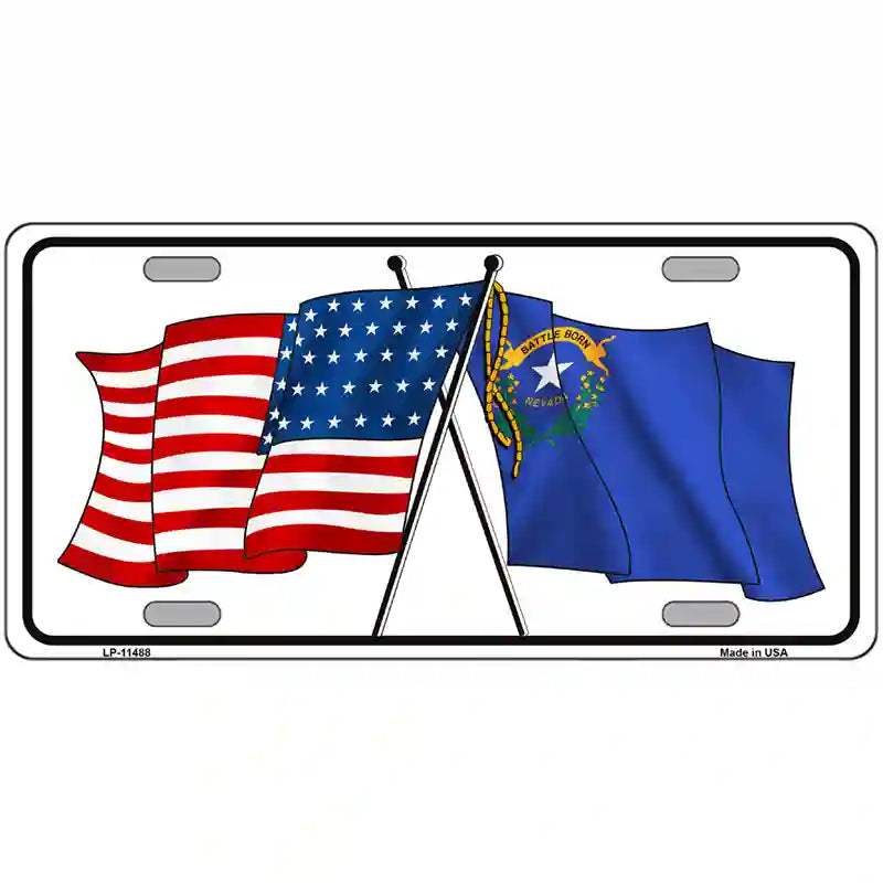 LLP-11488 24 x 12 in. Nevada Crossed US Flag License Plate