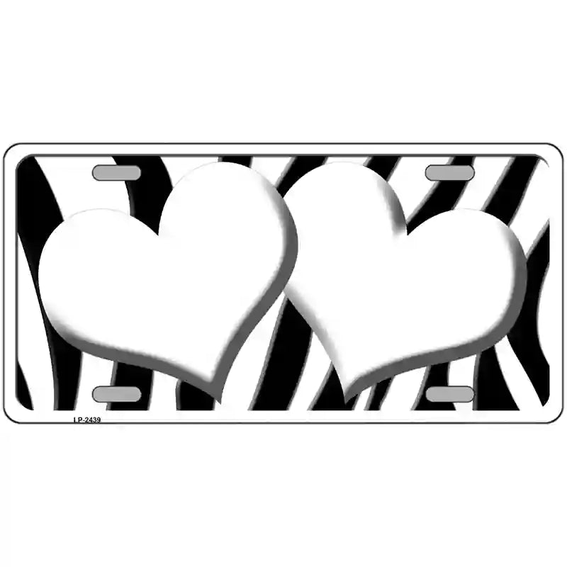 LLP-2439 24 x 12 in. White Black Zebra Red Centered Hearts Novelty License Plate