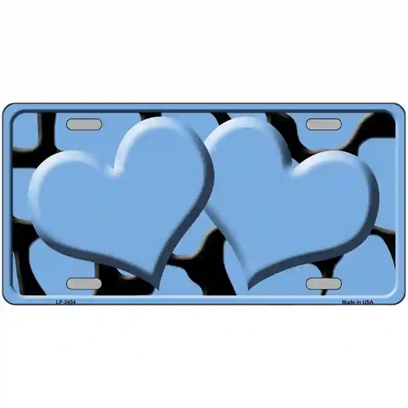LLP-2454 24 x 12 in. Light Blue Black Giraffe Light Blue Centered Hearts Novelty License Plate