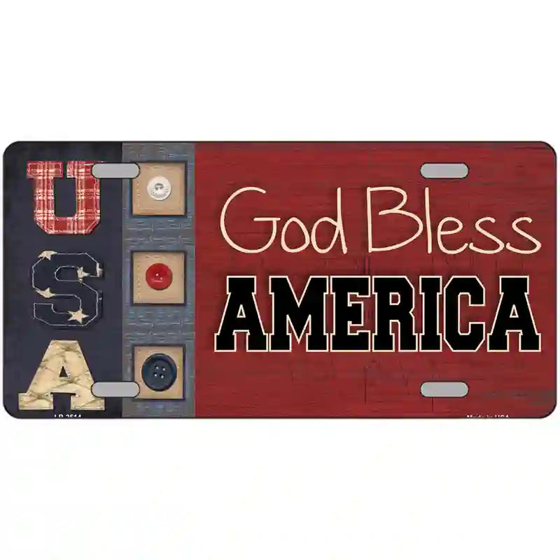 LLP-2514 24 x 12 in. God Bless America Quilt Metal Novelty License Plate