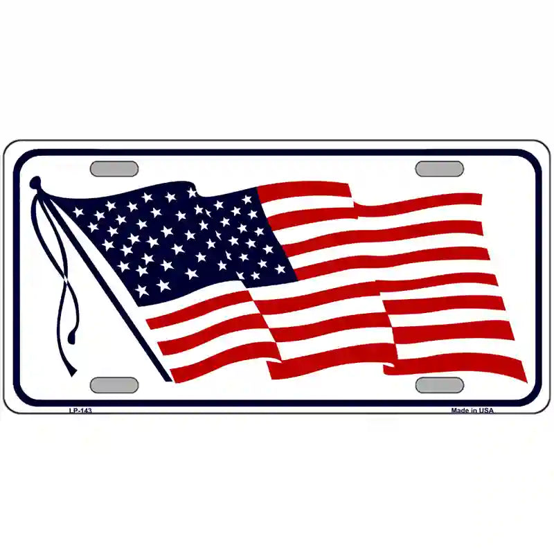 LLP-143 24 x 12 in. American Flag Waving White Metal Novelty License Plate