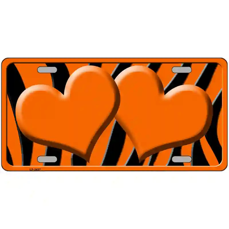 LLP-2437 24 x 12 in. Orange Black Zebra Orange Centered Hearts Novelty License Plate