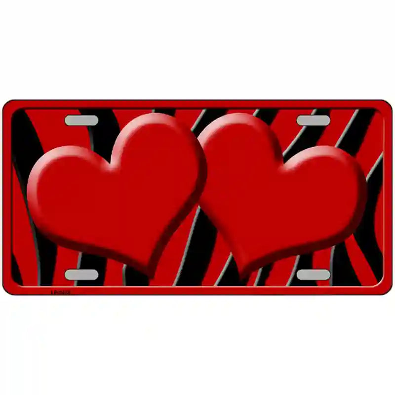 LLP-2438 24 x 12 in. Red Black Zebra Red Centered Hearts Novelty License Plate
