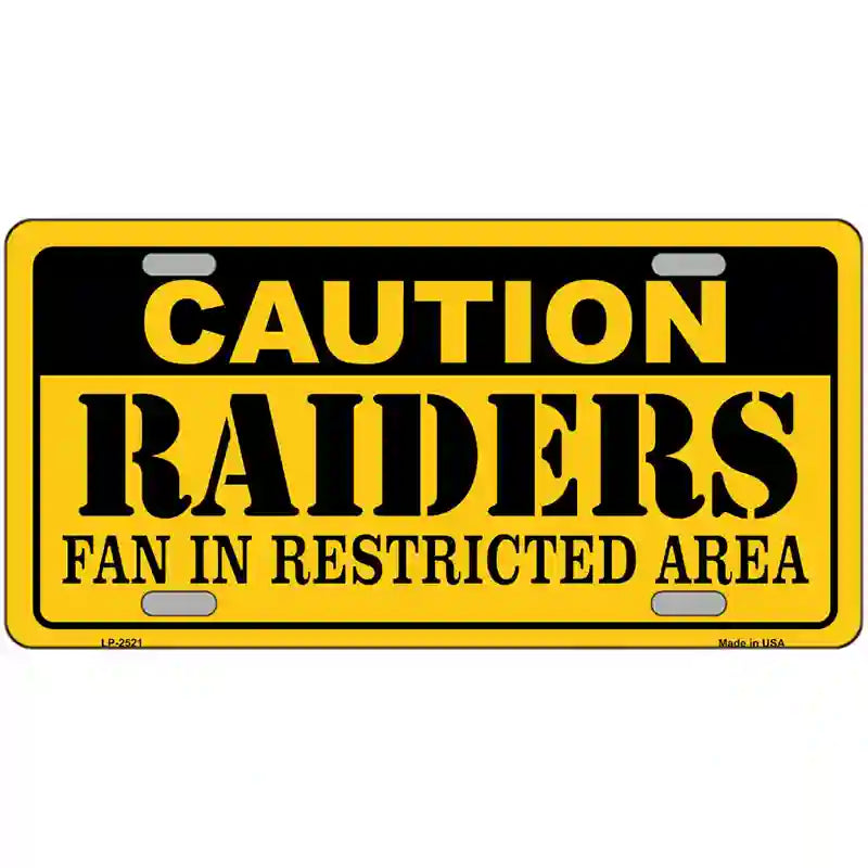 LLP-2521 24 x 12 in. Caution Raiders Metal Novelty License Plate