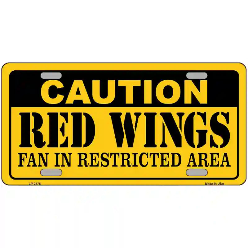 LLP-2675 24 x 12 in. Caution Red Wings Metal Novelty License Plate
