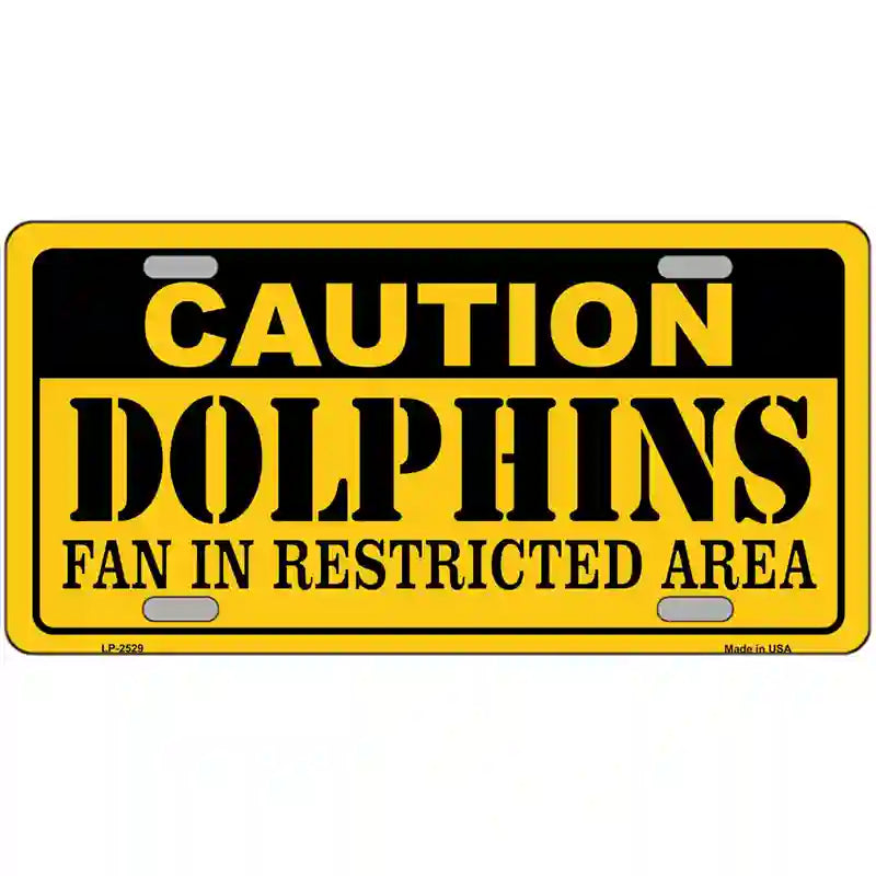 LLP-2529 24 x 12 in. Caution Dolphins Metal Novelty License Plate