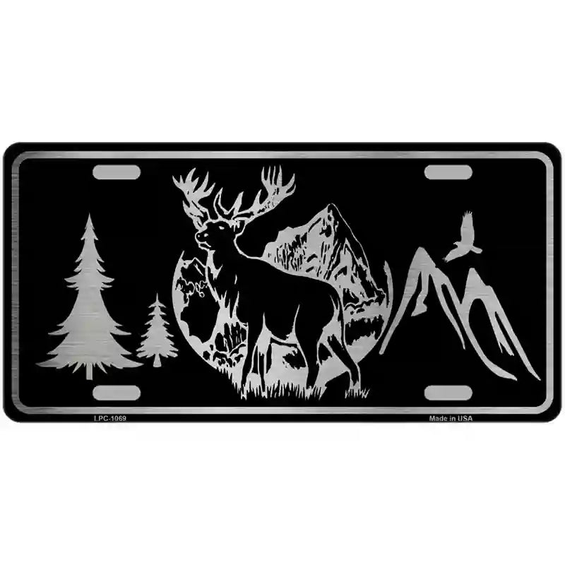 LLPC-1069 24 x 12 in. Elk Black Brushed Chrome Novelty Metal License Plate