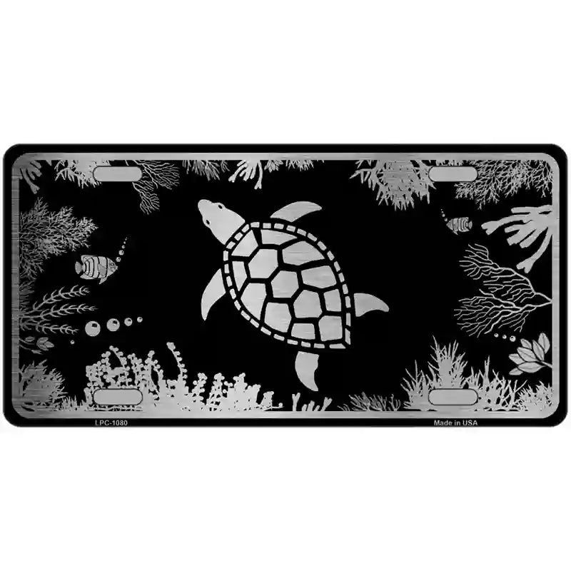 LLPC-1080 24 x 12 in. Turtle Black Brushed Chrome Novelty Metal License Plate