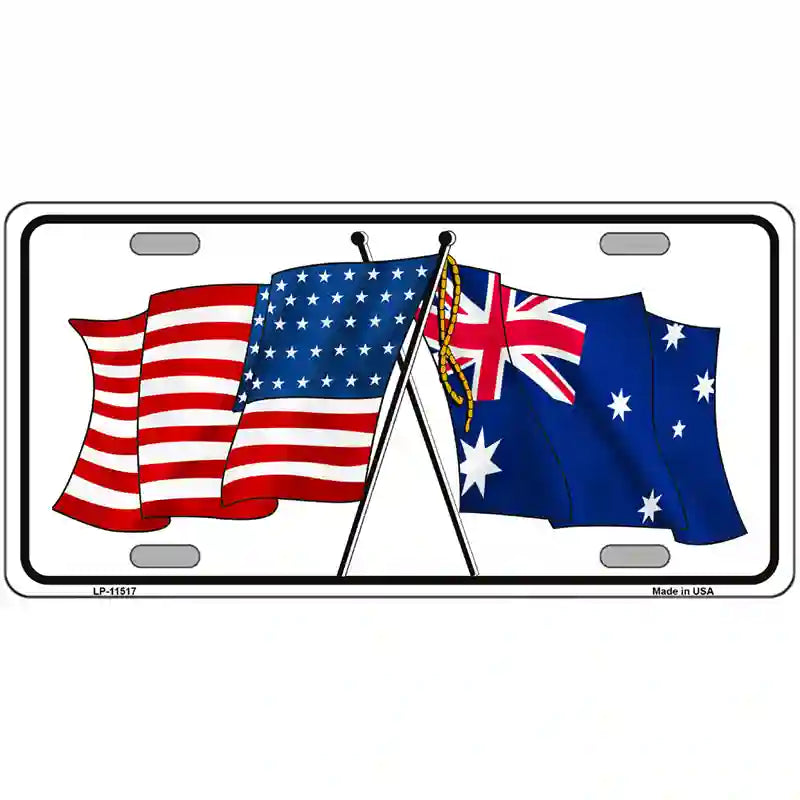 LLP-11517 24 x 12 in. Australia Crossed US Flag License Plate