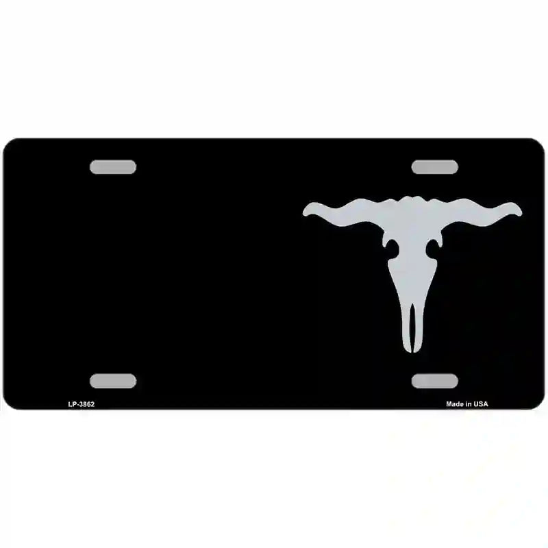 LLP-3862 24 x 12 in. Cattle Skull Offset Metal Novelty License Plate