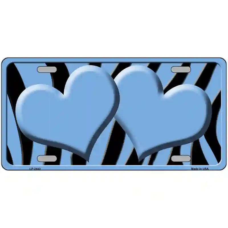 LLP-2443 24 x 12 in. Light Blue Black Zebra Light Blue Centered Hearts Novelty License Plate