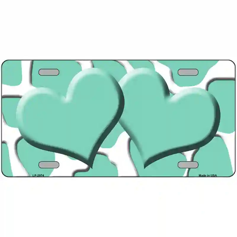 LLP-2974 24 x 12 in. Mint White Giraffe Mint Centered Hearts Novelty License Plate