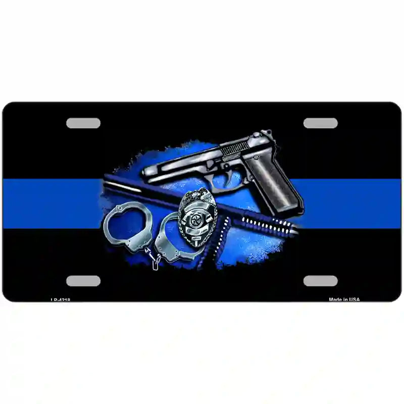 LLP-4218 24 x 12 in. Thin Blue Line decal Metal Novelty License Plate