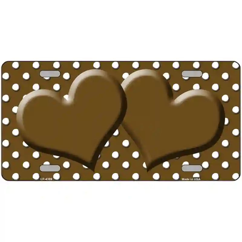 LLP-4389 24 x 12 in. Brown White Polka Dot Center Hearts Metal Novelty License Plate