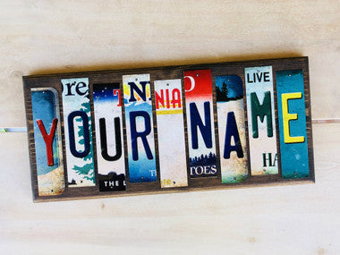 CUSTOMWS-5 Personalized Custom Name Cut License Plate Tag Strip Wood Sign, 5 Strips