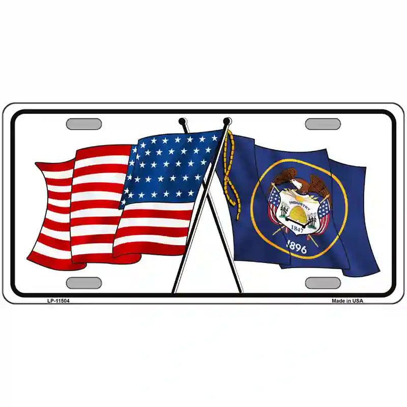 LLP-11504 24 x 12 in. Utah Crossed US Flag License Plate