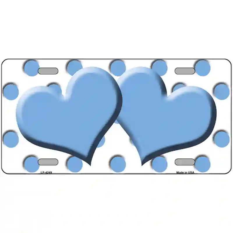 LLP-4249 24 x 12 in. Light Blue White Polka Dot Light Blue Centered Hearts Novelty License Plate
