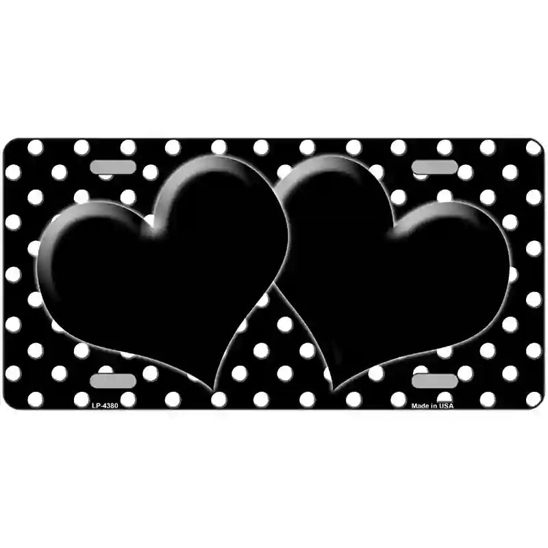LLP-4380 24 x 12 in. Black White Polka Dot Center Hearts Metal Novelty License Plate