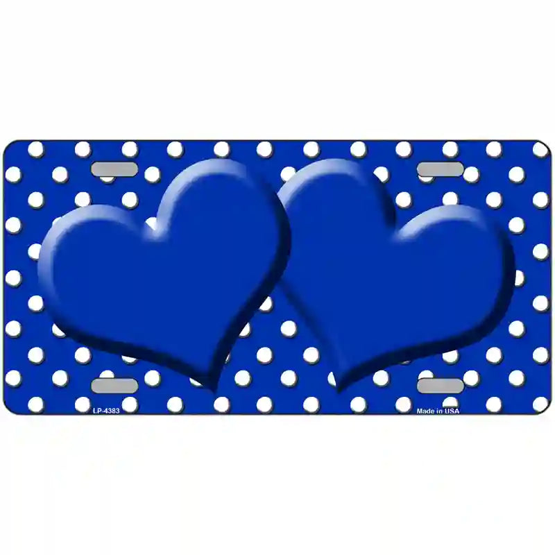 LLP-4383 24 x 12 in. Blue White Polka Dot Center Hearts Metal Novelty License Plate
