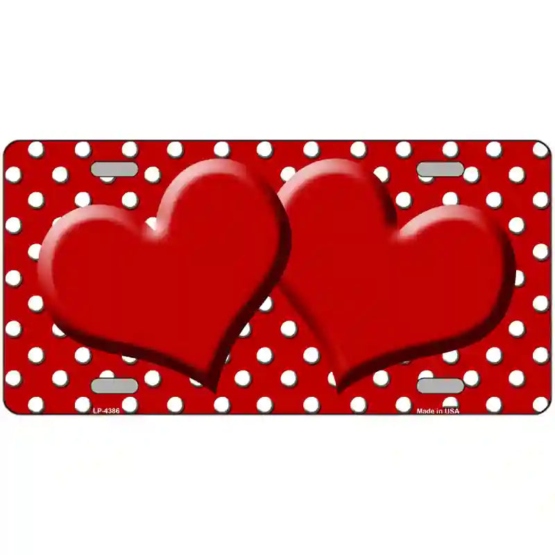 LLP-4386 24 x 12 in. Red White Polka Dot Center Hearts Metal Novelty License Plate