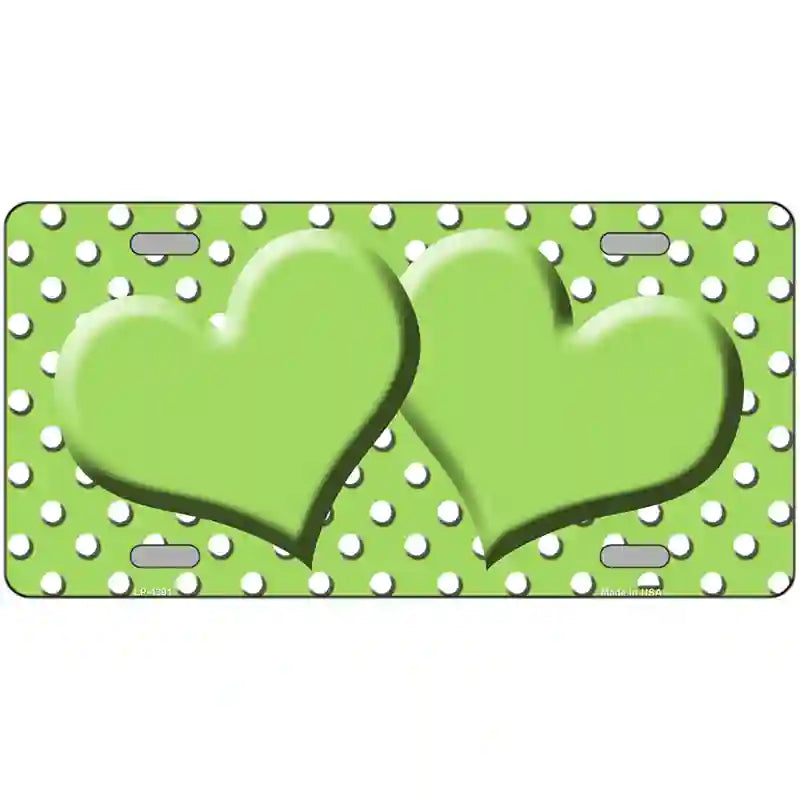 LLP-4391 24 x 12 in. Lime Green White Polka Dot Center Hearts Metal Novelty License Plate