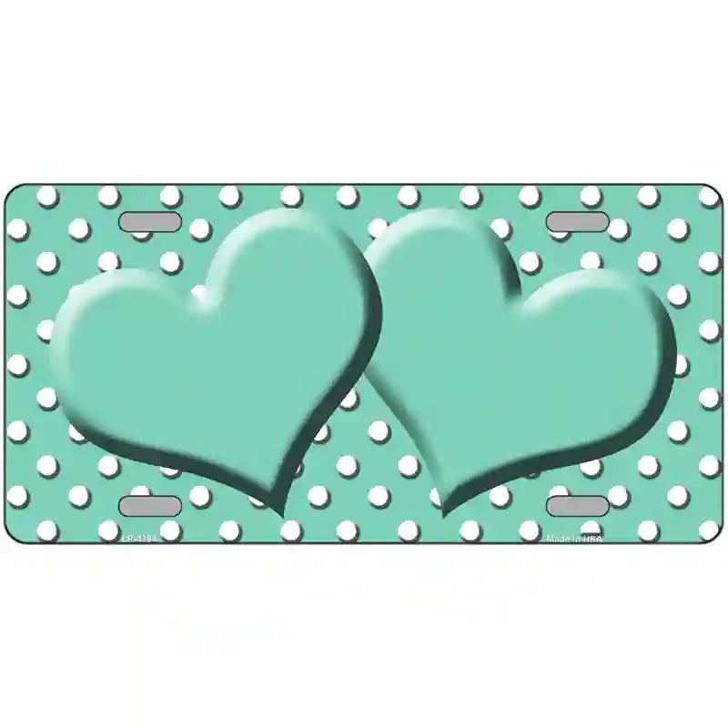 LLP-4394 24 x 12 in. Mint White Polka Dot Center Hearts Metal Novelty License Plate