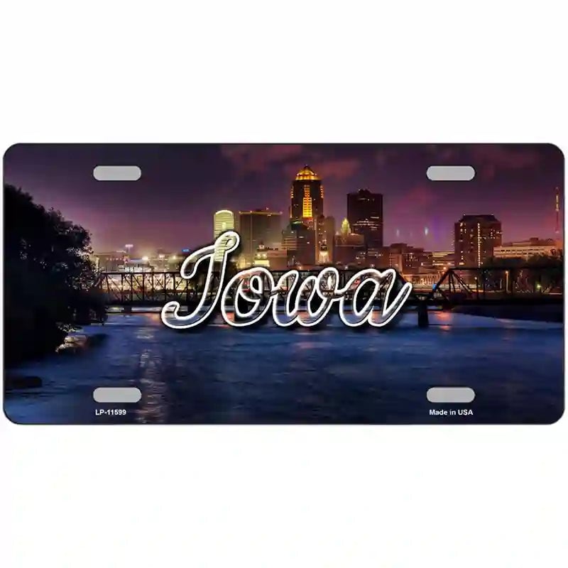 LLP-11599 24 x 12 in. Iowa Bridge City Lights Novelty Metal State License Plate