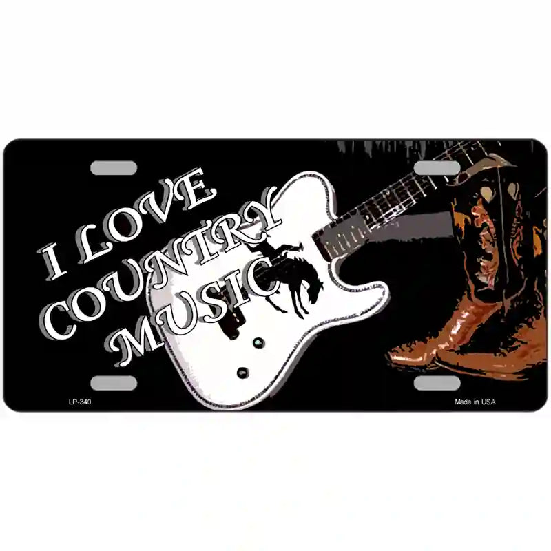 LLP-340 24 x 12 in. I Love Country Music Metal Novelty License Plate