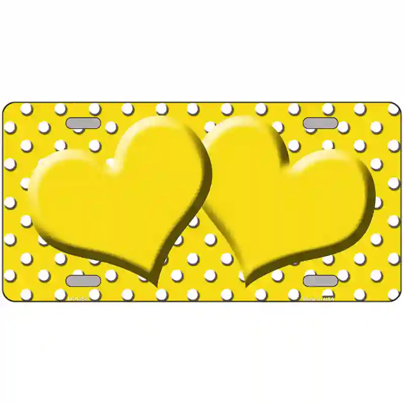LLP-4384 24 x 12 in. Yellow White Polka Dot Center Hearts Metal Novelty License Plate