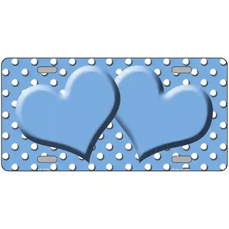 LLP-4390 24 x 12 in. Light Blue White Polka Dot Center Hearts Metal Novelty License Plate