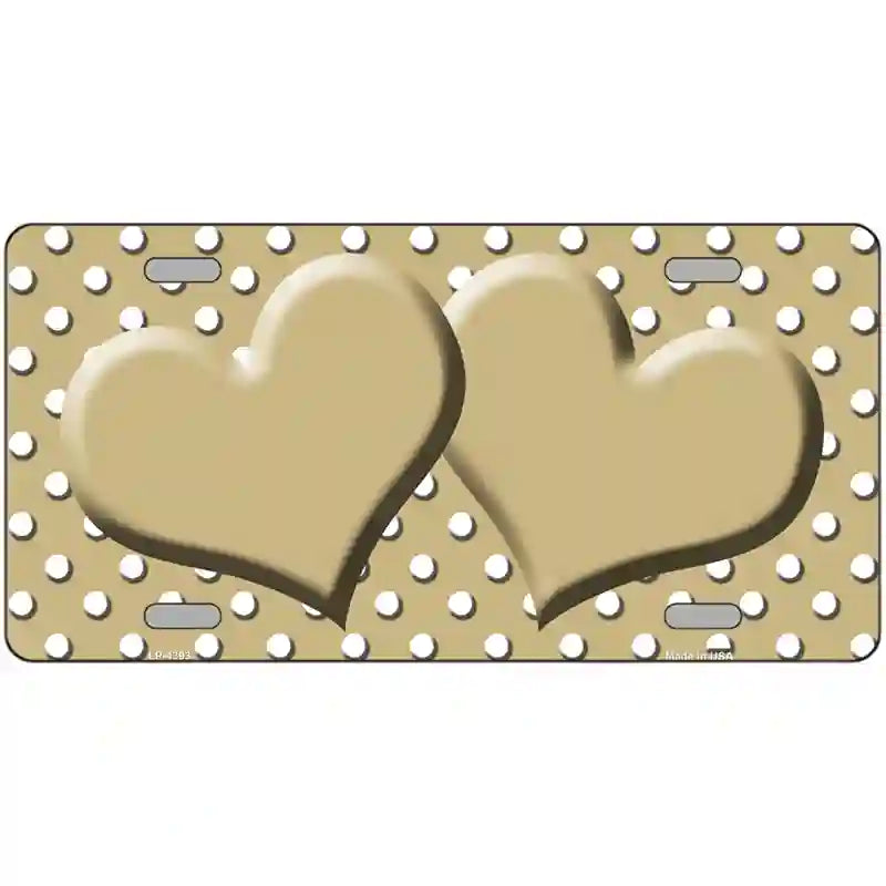 LLP-4393 24 x 12 in. Gold White Polka Dot Center Hearts Metal Novelty License Plate