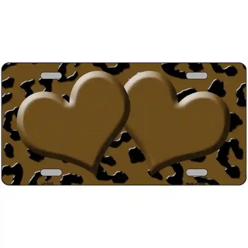 LLP-4538 24 x 12 in. Brown Black Cheetah Brown Center Hearts Metal Novelty License Plate
