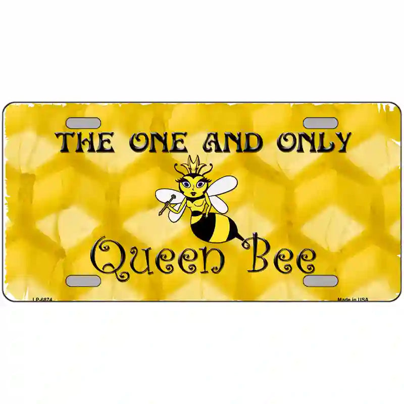 LLP-6874 24 x 12 in. Queen Bee Honey Comb Metal Novelty License Plate