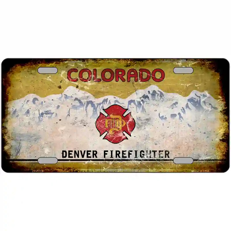 LLP-8213 24 x 12 in. Denver Firefighter Rusty Novelty Metal License Plate