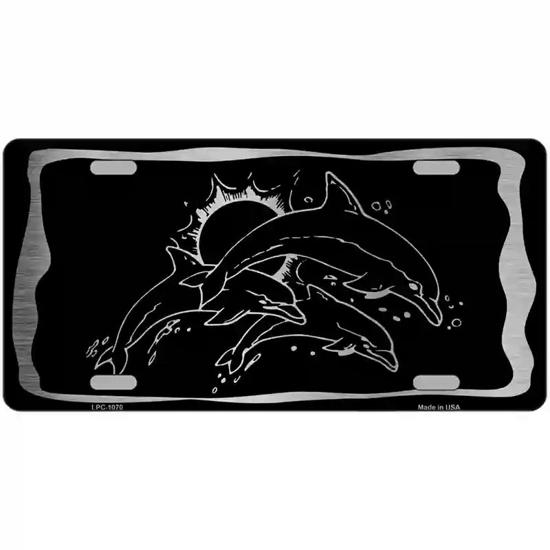LLPC-1070 24 x 12 in. Dolphins Black Brushed Chrome Novelty Metal License Plate