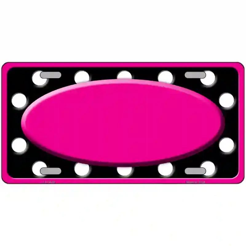 LLP-1459 24 x 12 in. White Black Polka Dots Pink Frame & Center Oval Metal Novelty License Plate