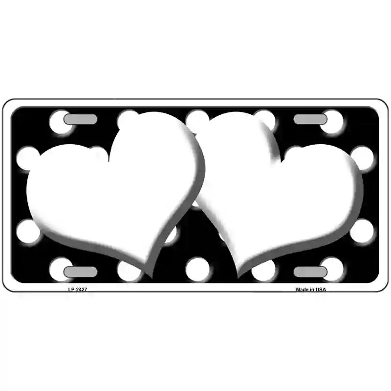 LLP-2427 24 x 12 in. White Black Polka Dot Black Center Hearts Novelty License Plate
