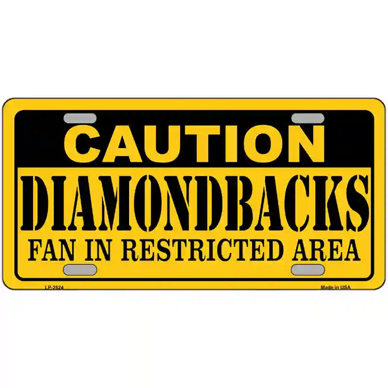 LLP-2624 24 x 12 in. Caution Diamondbacks Fan Metal Novelty License Plate