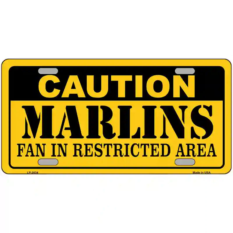 LLP-2634 24 x 12 in. Caution Marlins Fan Metal Novelty License Plate