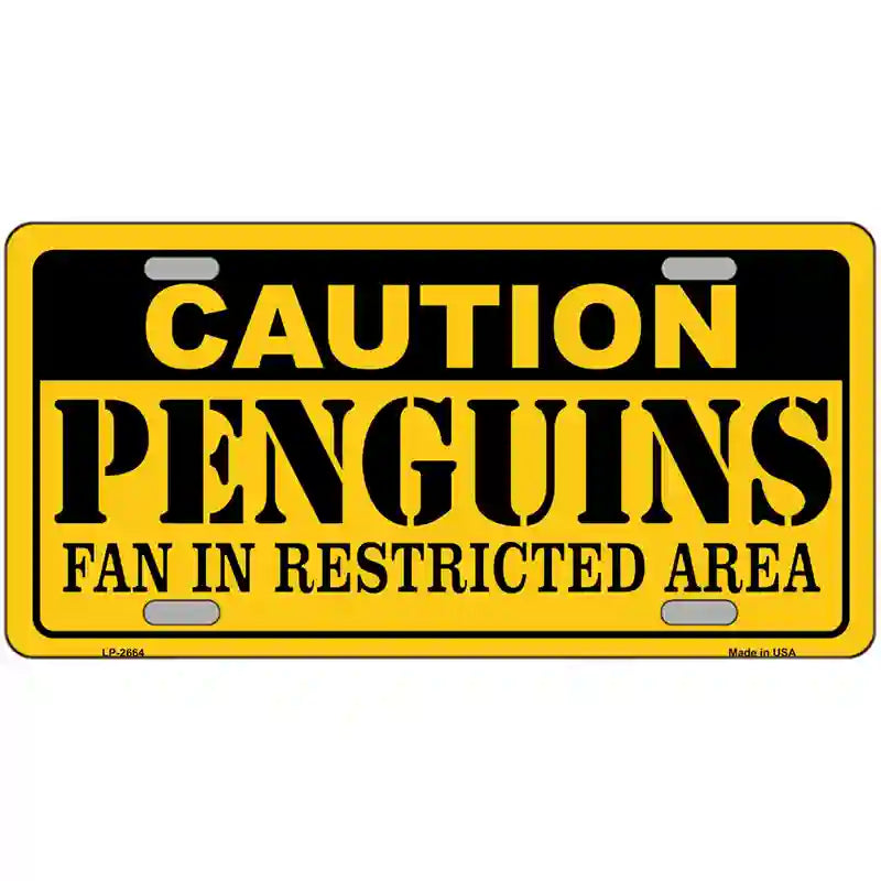 LLP-2664 24 x 12 in. Caution Penguins Metal Novelty License Plate