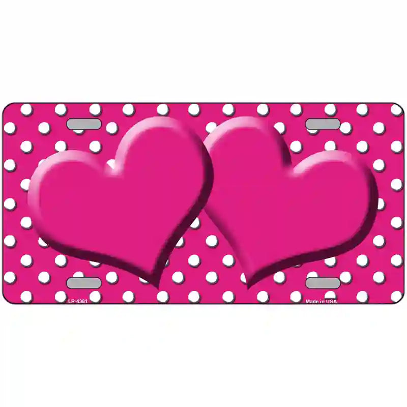 LLP-4381 24 x 12 in. Pink White Polka Dot Center Hearts Metal Novelty License Plate