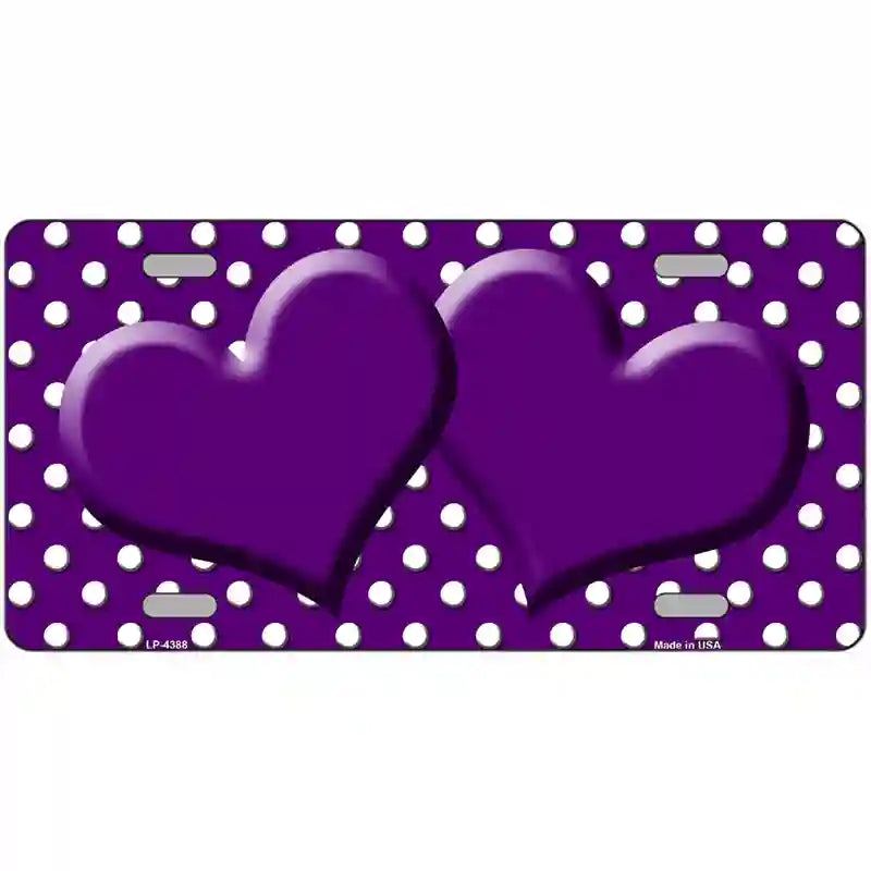 LLP-4388 24 x 12 in. Purple White Polka Dot Center Hearts Metal Novelty License Plate