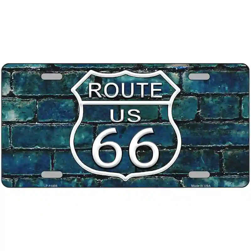 LLP-11456 24 x 12 in. Route 66 Blue Brick Wall Novelty License Plate