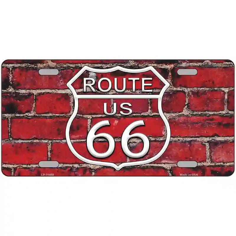 LLP-11458 24 x 12 in. Route 66 Red Brick Wall Novelty License Plate