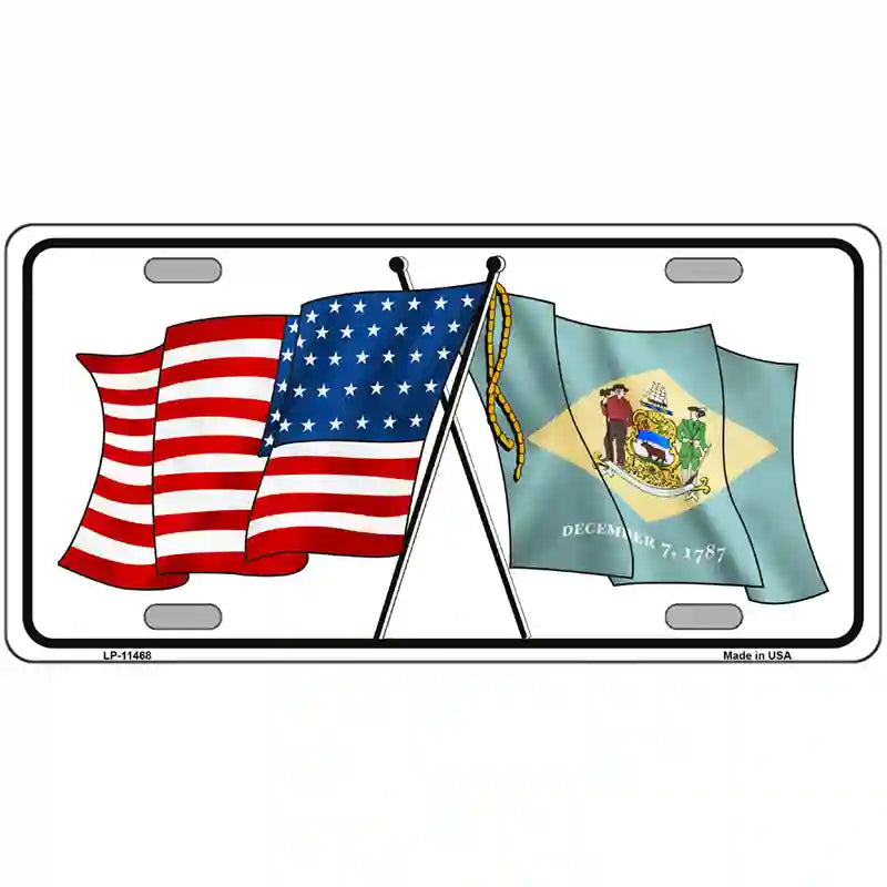 LLP-11468 24 x 12 in. Delaware Crossed US Flag License Plate