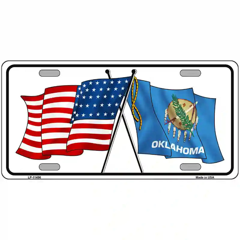 LLP-11496 24 x 12 in. Oklahoma Crossed US Flag License Plate